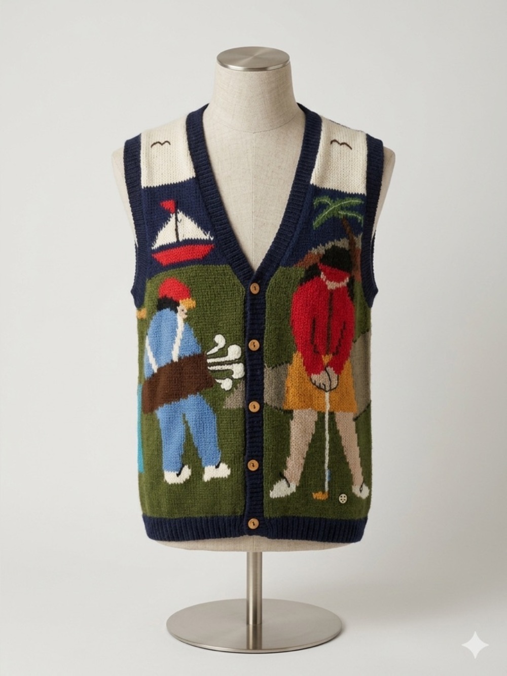 Alpacas Americana  Golf Themed Knit Vest - Multicolor one size